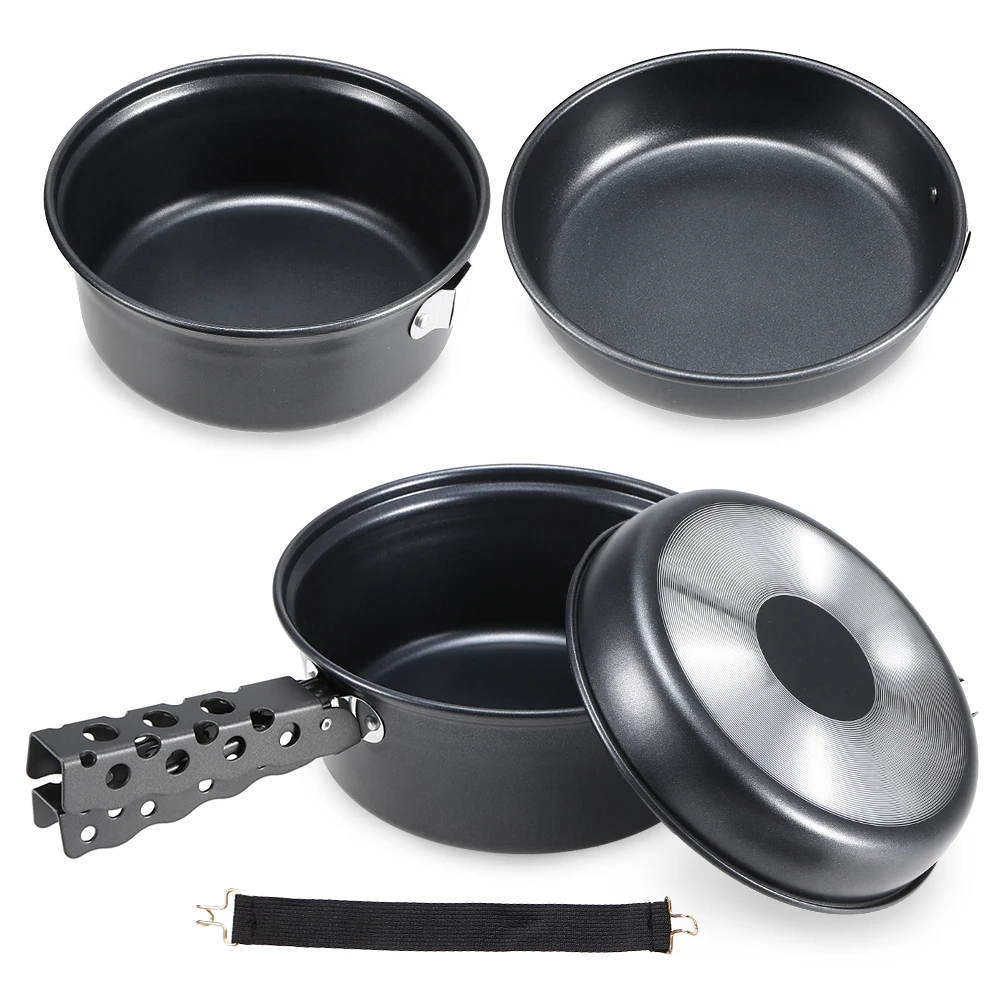 Outdoor Camping Pot Set Non-stick Cookware 2-3 Person Cook Nonstick Pans Gripper for Backpacking Hiking Picnic | Спорт и развлечения