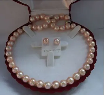 

ELEGANT AAA10-11mm south sea lavender pearl necklace &earring 925s kkk
