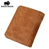 BISON DENIM Genuine Leather Wallet Vintage yellow Men's purse Cards Holder Soft Leather men purses Short Men Wallet W4361 ► Photo 2/5