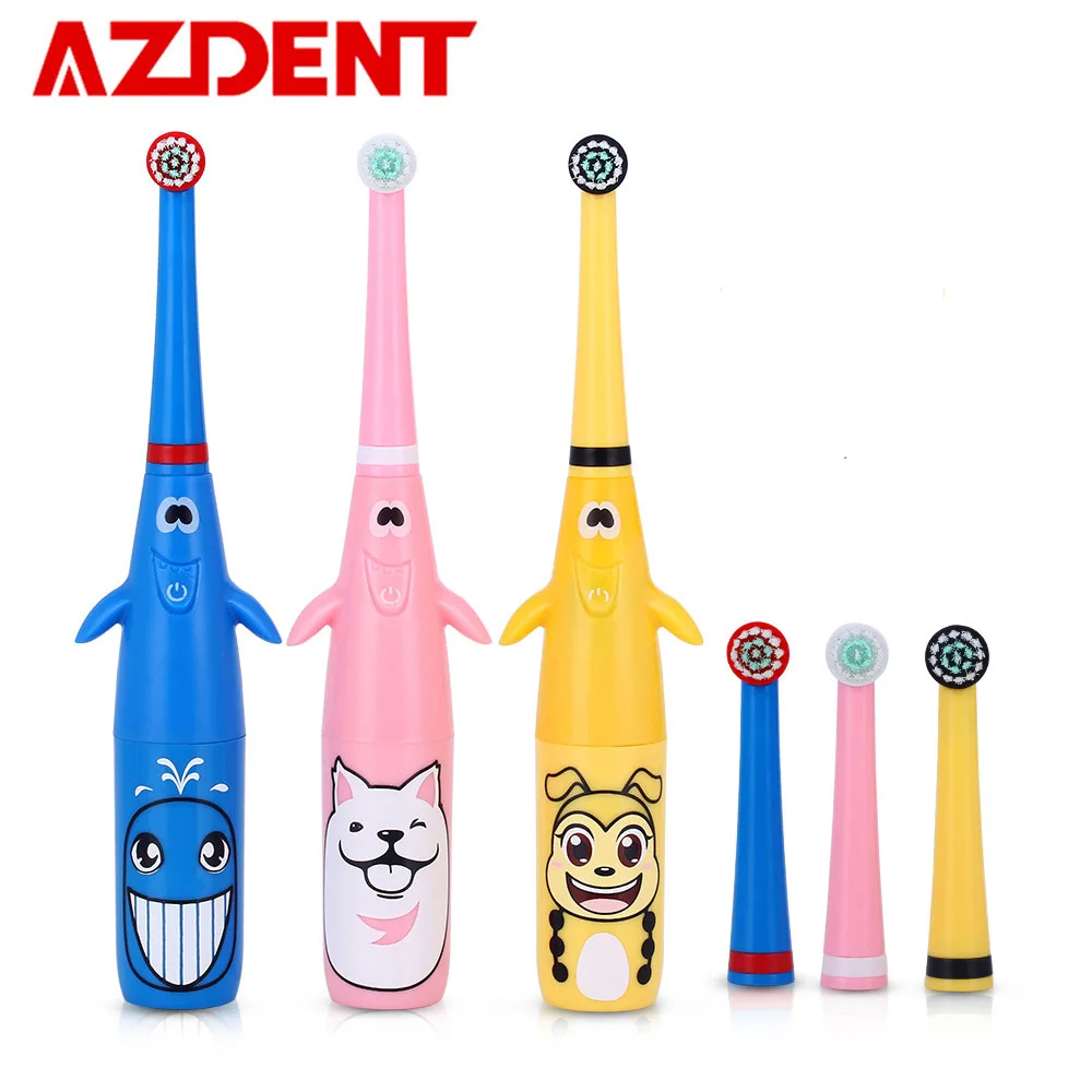 

3D Children Electric Toothbrush Cartoon Pattern Rotating Battery Type Tooth Brush + Replacement Heads for Kids Teeth Whitening