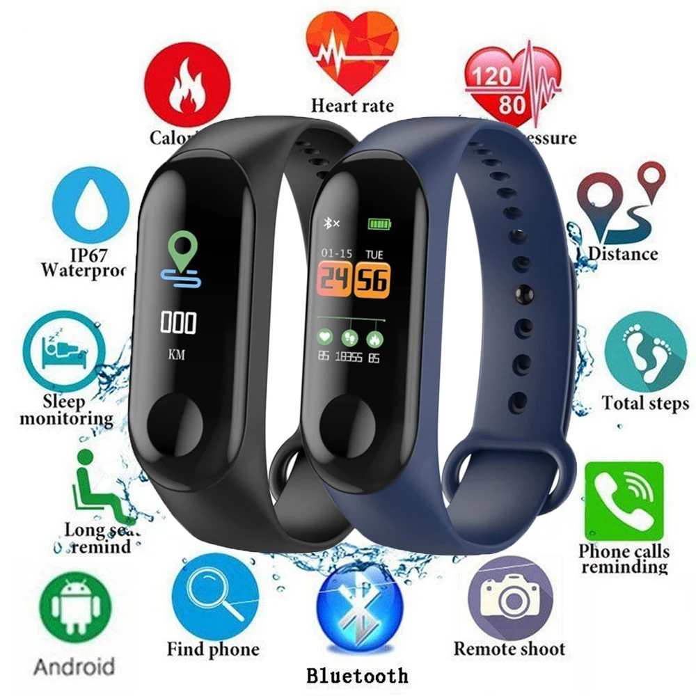 

Bluetooth Smart Band Watch Bracelet Wristband Fitness Tracker Blood Pressure Heart Rate Monitor For Samsung huawei PK Mi Band 3
