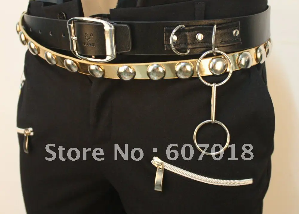 Cinturón de cuero con remache Metal, MJ Michael Jackson PUNK BAD tour performance, dorado y negro|black beltbelt black -