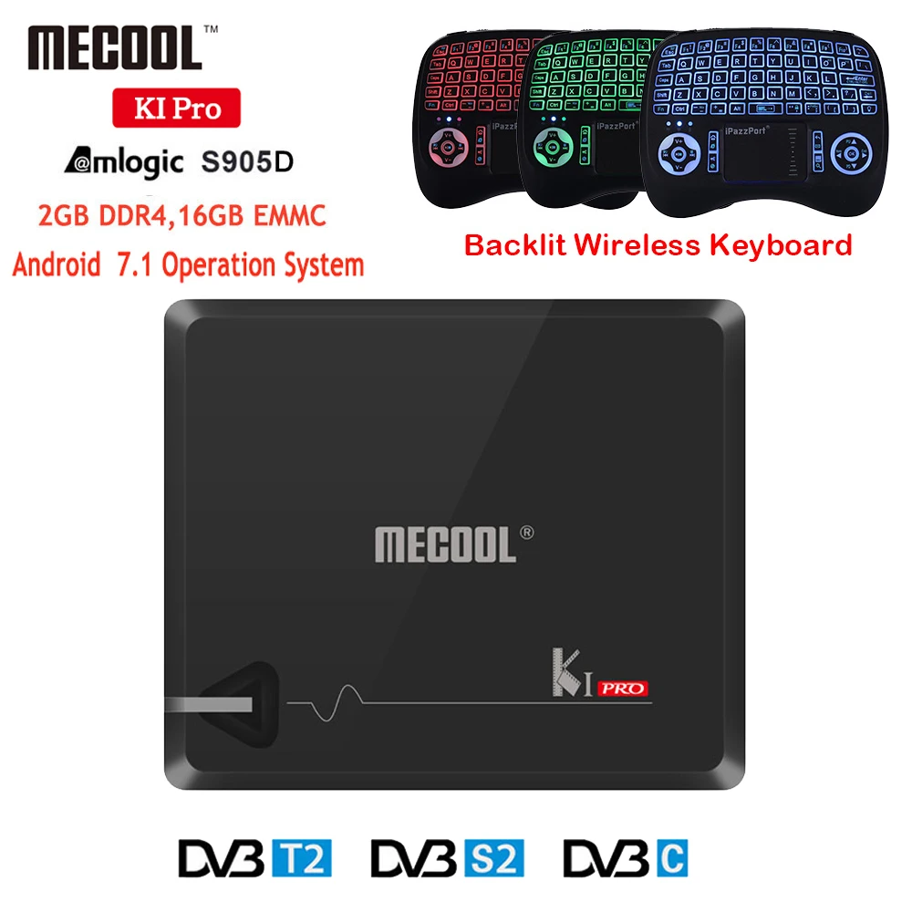 KI PRO Smart ТВ коробка DVB-T2 DVB-S2 DVB-C Android 7 1 Box Amlogic S905D 2 Гб DDR4 16 Оперативная память двойной