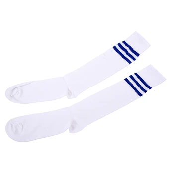 

SZ-LGFM-Navy Blue Stripe on White Knee High Athletic Sports Tube Sock