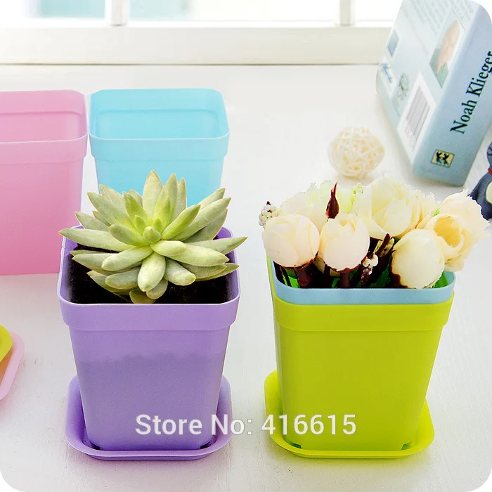 Creative and Colorful Mini Square Plastic Flower Pots for Small Gardening and Planting image 3