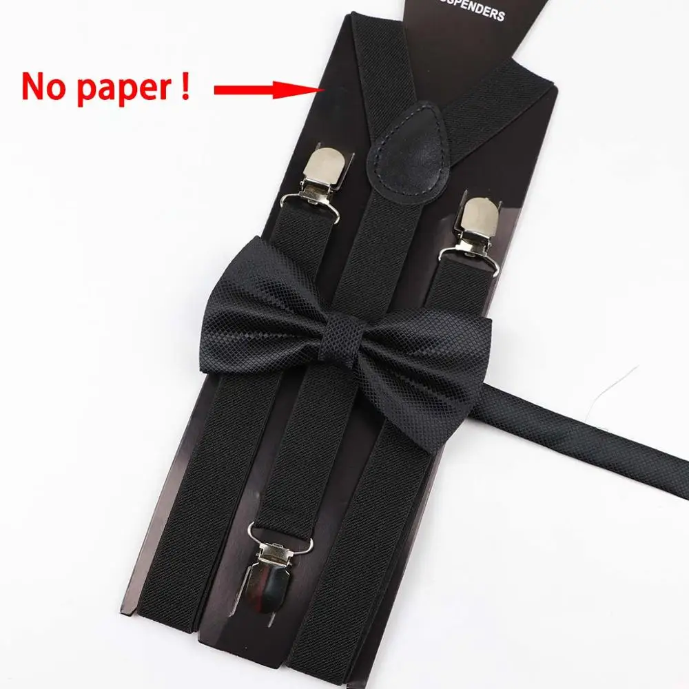 Soild Color Man Polyester Belt Bow Tie Set Woman Men's Suspenders Butterfly Clip-on Y-Back Braces Elastic Women Adjustable - Color: E1