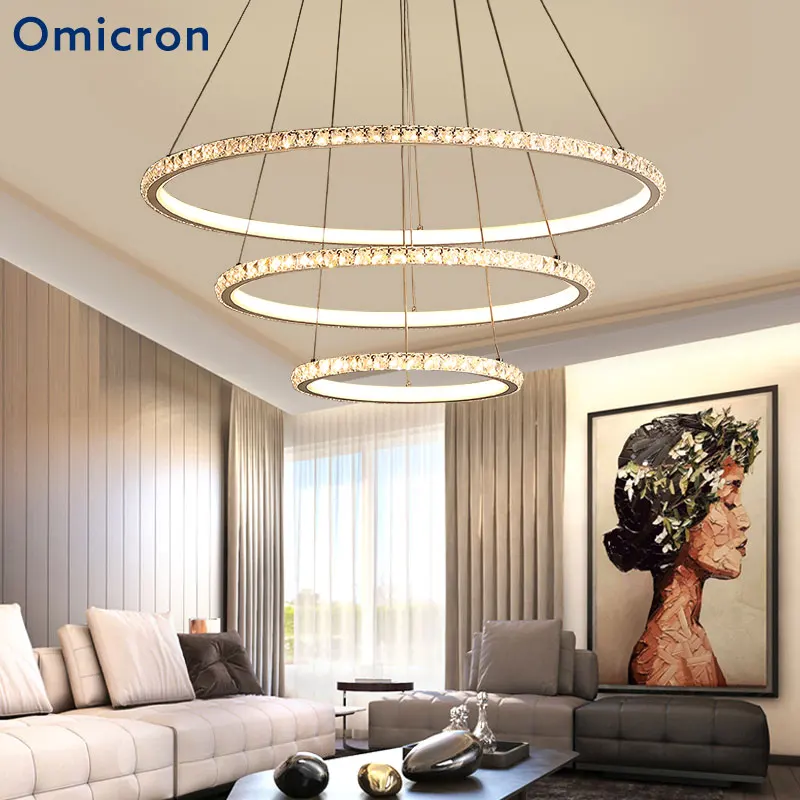 Omicroсветодиодный Nordic LED люстры белый кристалл кольца круглый светильник для гостиная висит люстры и крепления для люстр украшения дома