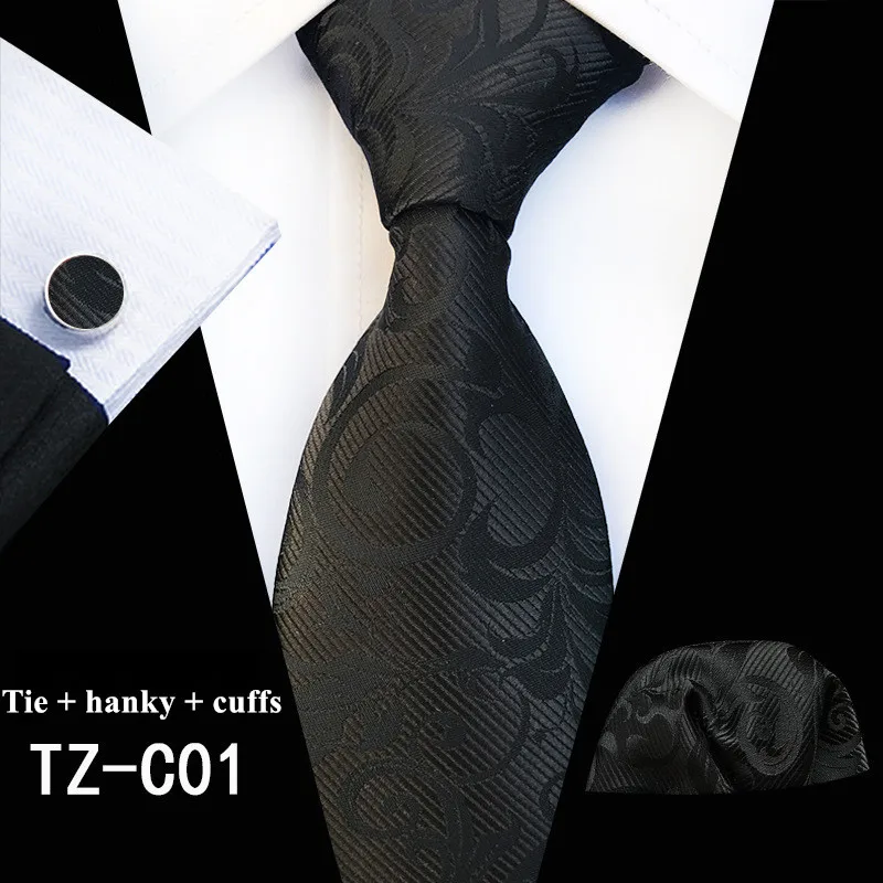 Модный дизайн, набор галстуков, деловые мужские шелковые галстуки с цветочным принтом, мужские галстуки, темно-зеленые галстуки, галстук, карманные Квадратные Запонки - Цвет: TZ-C01