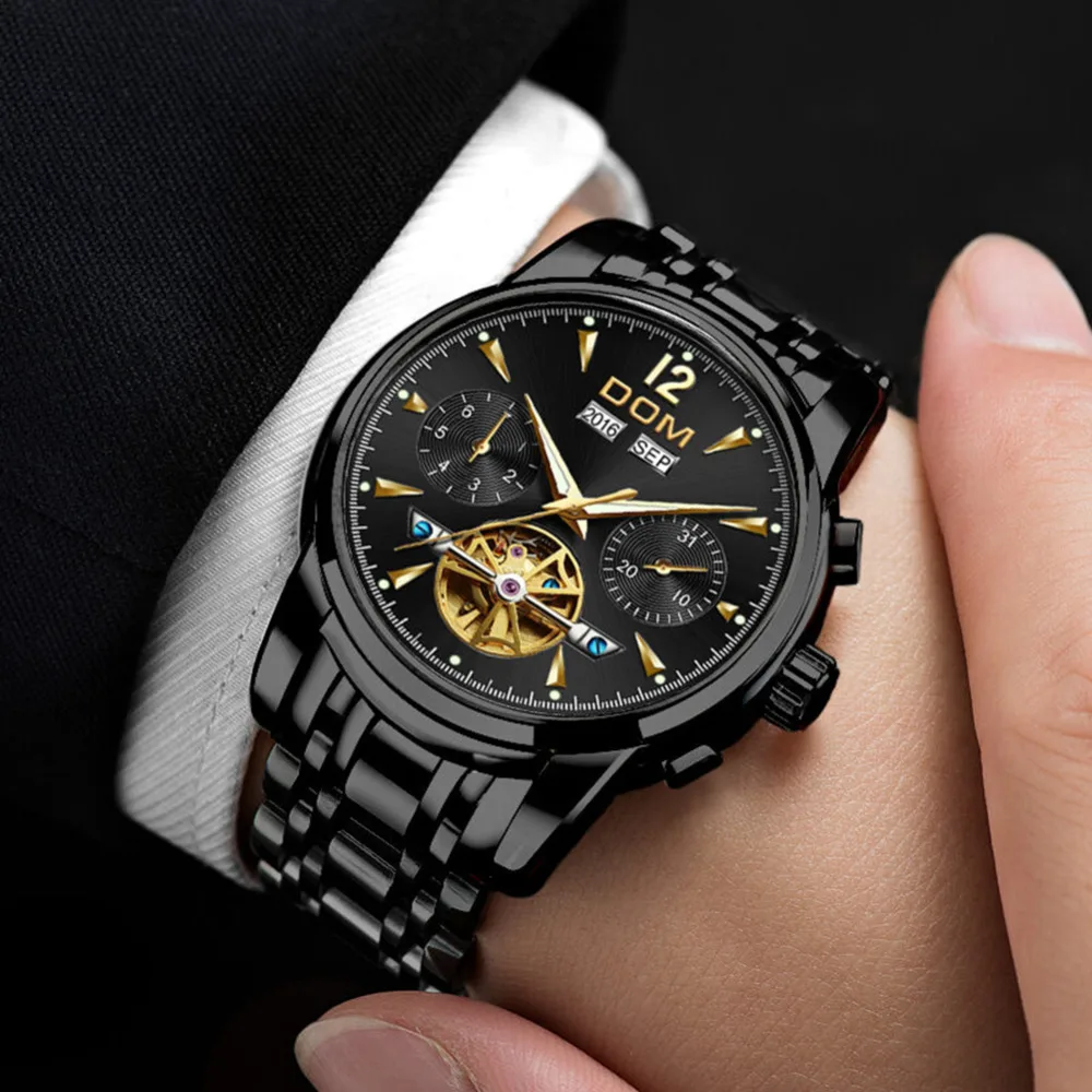 DOM Mechanical Watch Men Wrist Automatic Retro Watches Men Waterproof Black Full-Steel Watch Clock Montre Homme M-75BK-1MW DOM Mechanical Watch Men Wrist Automatic Retro Watches Men Waterproof Black Full-Steel Watch Clock Montre Homme M-75BK-1MW