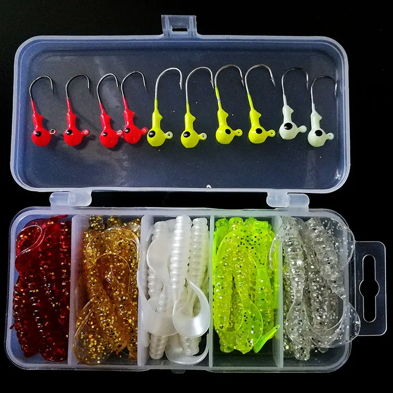 

50pcs Soft Lures 10pcs Lead Hooks Set Box Classic Flexible Swimbaits Artificial Bait Silicone Lure Fishing Tackle Fishing Lures