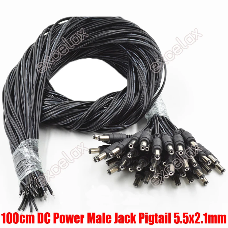50PCS/Lot 100cm 5.5x2.1mm DC12V Power Supply Cable Male Jack Plug Connector CCTV Security Camera 1m 12V DC Power Lead Pigtail