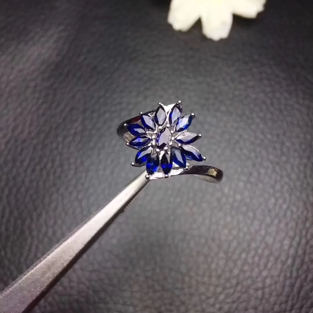 Flower Type Natural real blue sapphire ring 925 sterling silver Fine handworked jewelry Finger rings