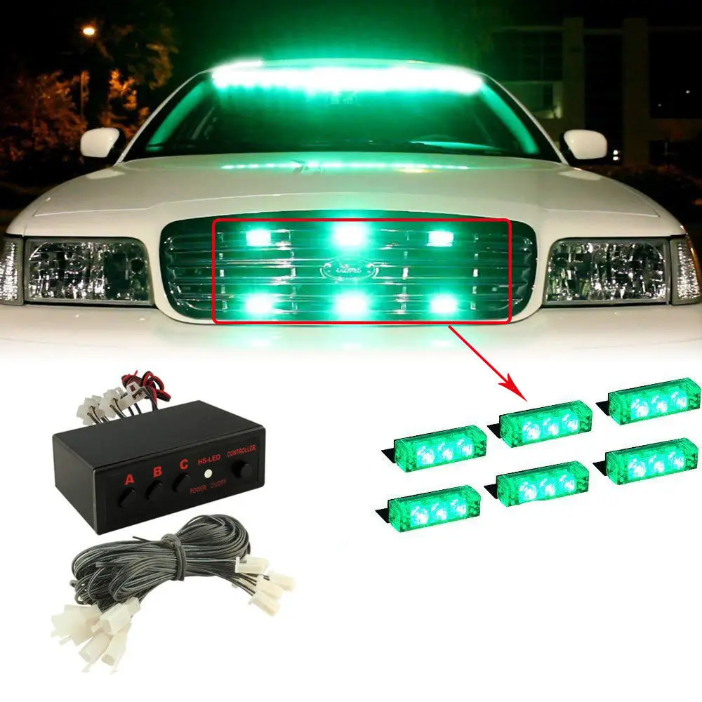 Car Styling 12V Green 18 LED Strobe Dash Emergency Flashing Warning