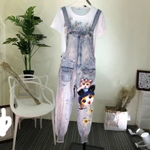 Повседневные Элегантные рваные джинсовые комбинезоны женские свободные джинсы Комбинезоны женские большие размеры отверстие джинсовый комбинезон легкий костюм с карманом