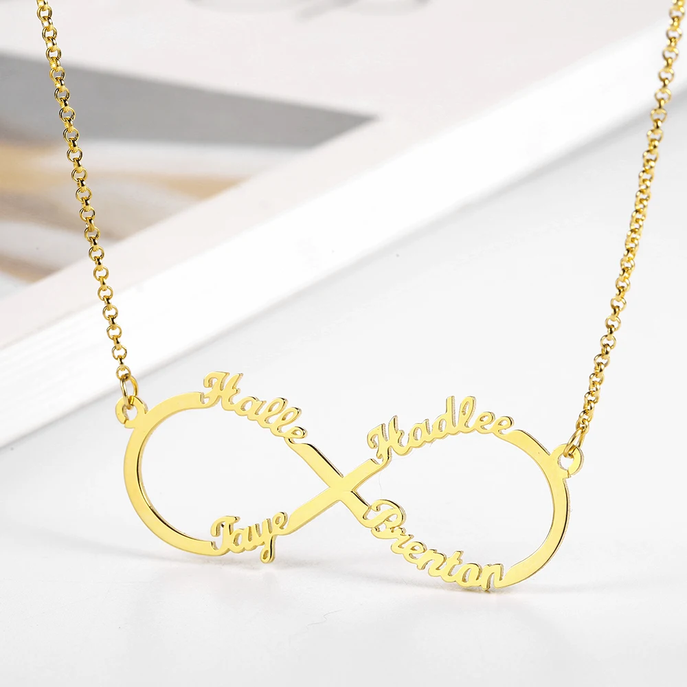 WindJune Infinity Custom Four Names Necklace Women Necklace & Pendant Stainless Steel Personalized Name Necklace Gift Wholesale (3)