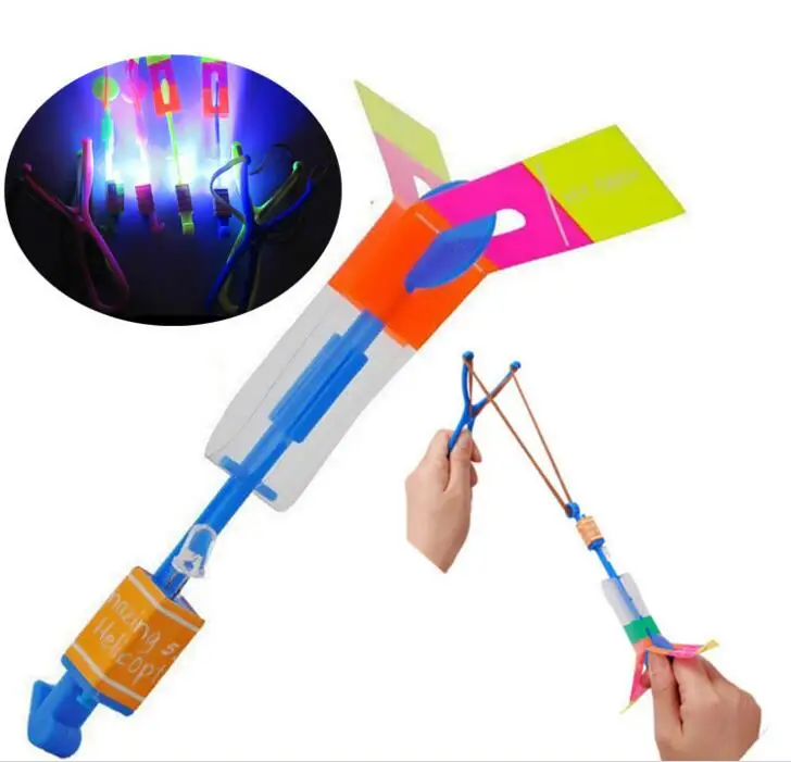 50 pieces Lot Slingshot LED Copter Lighting up Toy Led Arrow Helicopter Flying Rocket Helicopter Flying