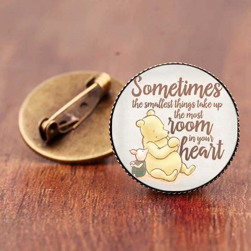 

Cute Kawaii Bear Brooch Badge Mini Round 25mm Glass Dome Silver Bronze Pins Brooches For Clothes Hat Backpack Love Gifts For BFF