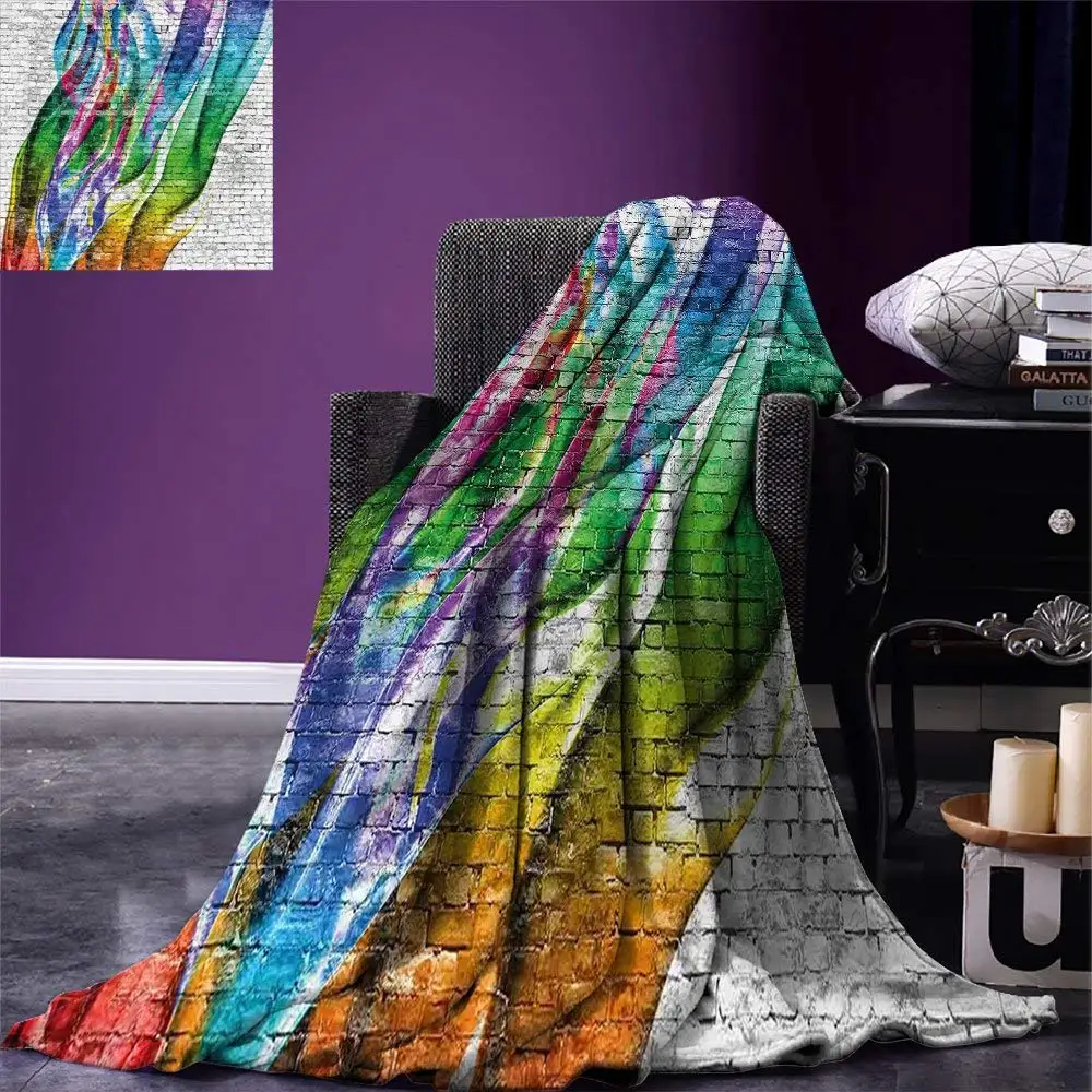Brick Wall Throw Blanket Colorful Grunge Scribbled Drawing on Surface
