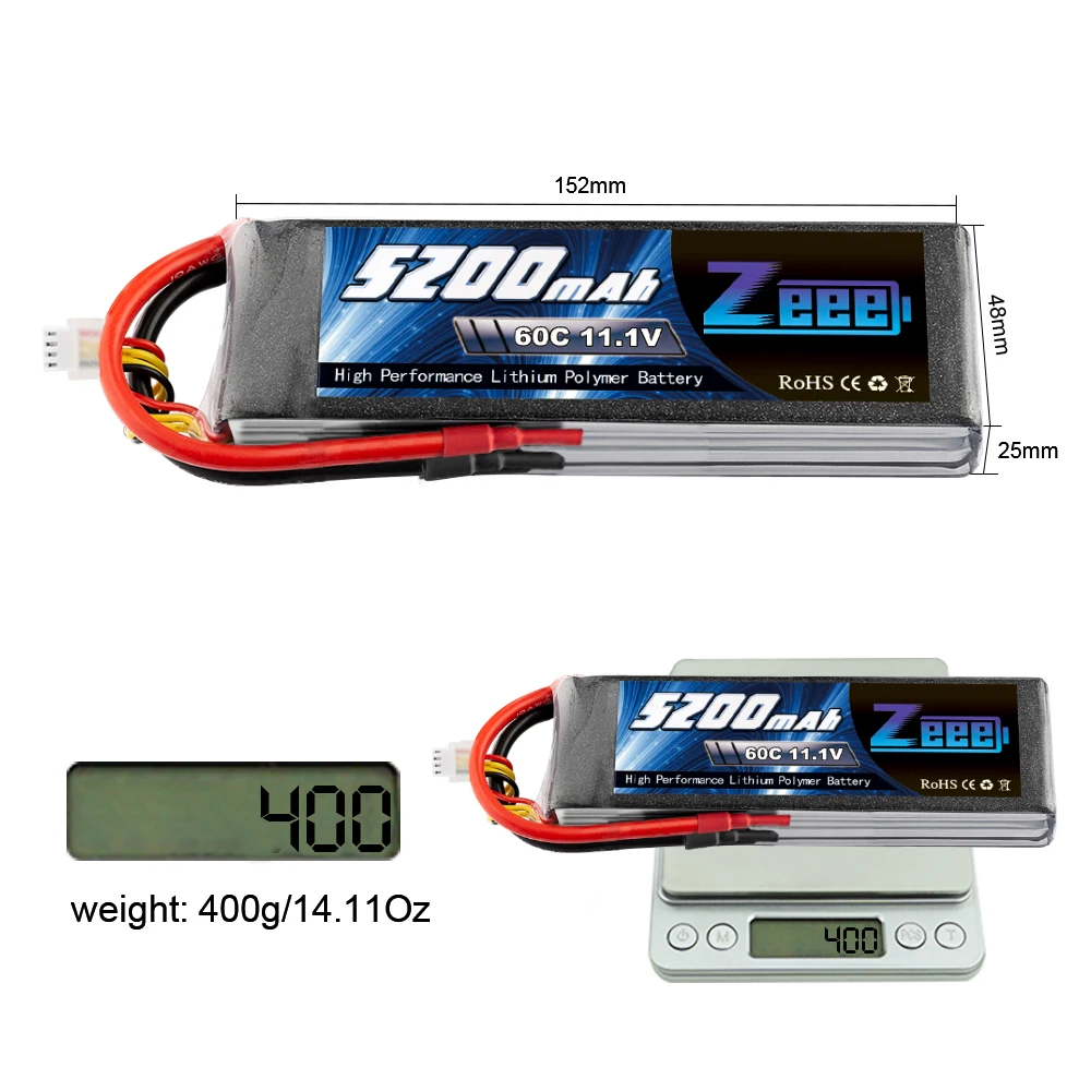 Zeee 11,1 V RC Lipo аккумулятор 5200mAh 3S перезаряжаемый RC аккумулятор FPV 60C с штекером Deans XT60 для RC автомобиля грузовика вертолета квадрокоптера