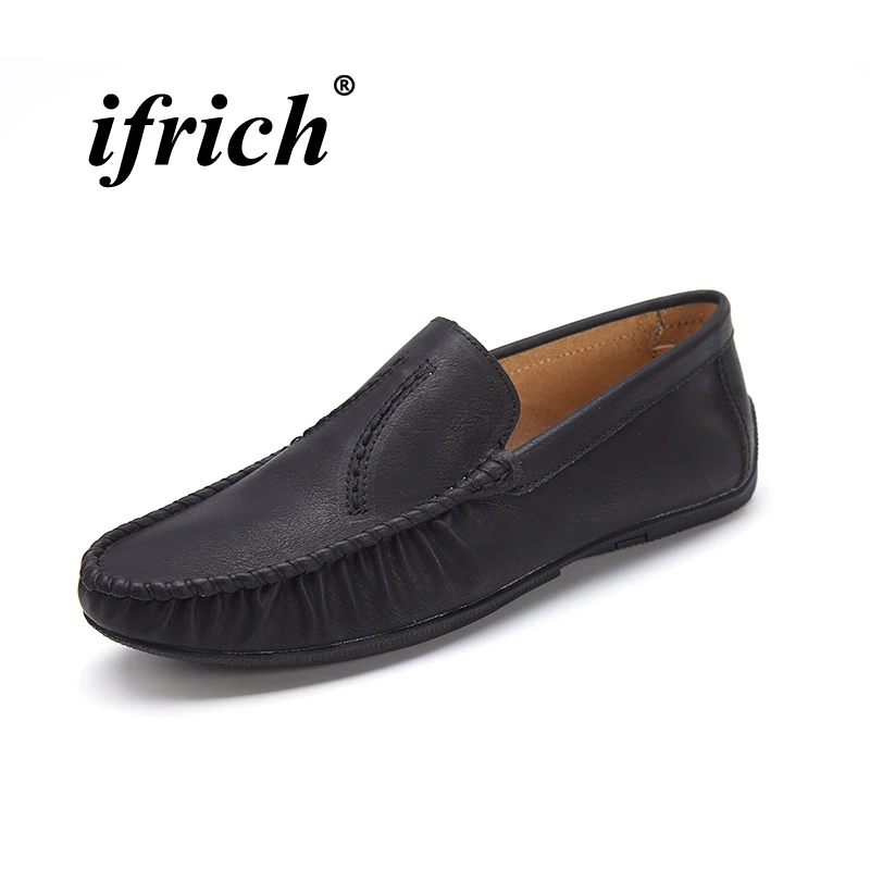 

Man Loafers Flat Black Khaki Male Footwear Adult Leather Casual Shoes Rubber Bottom Comfortable Slip on Shoes for Male