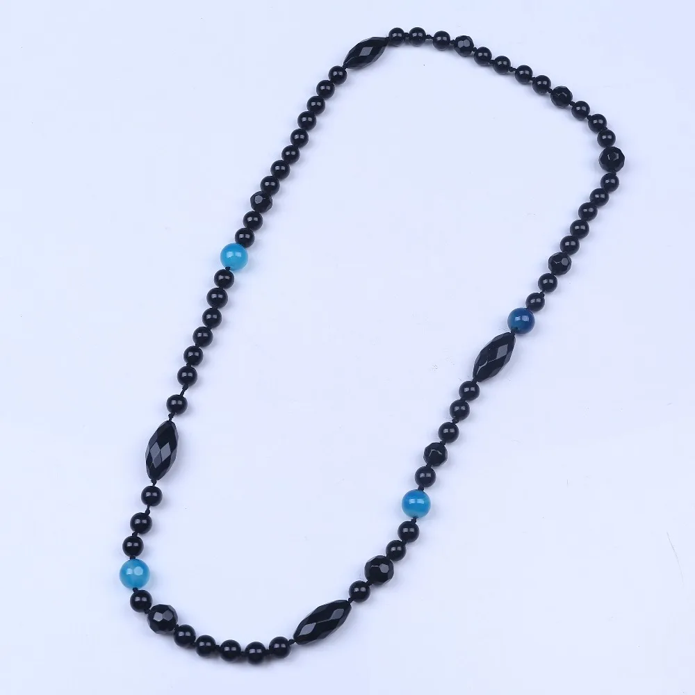 Simple design black crystal&glassnatural agate necklace jewellery women long classic strand necklace for Christmas gifts