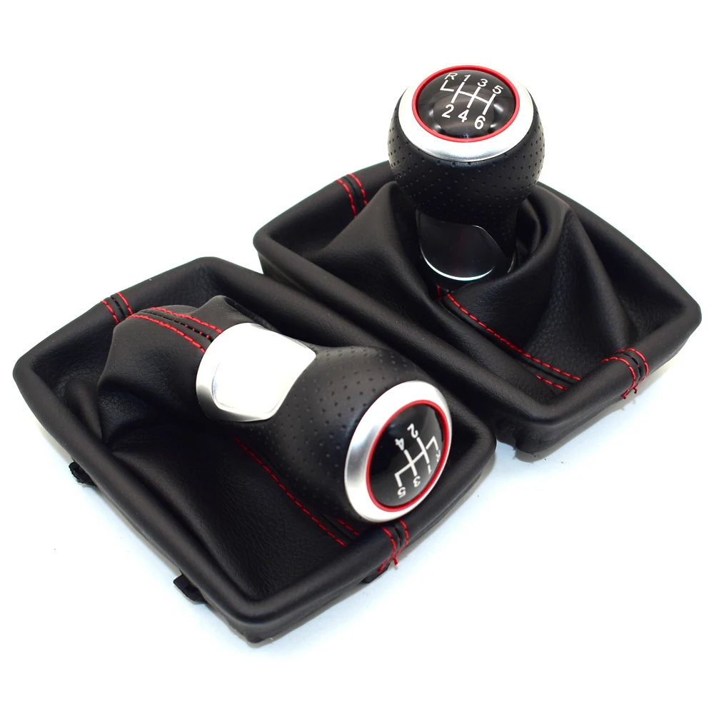 가죽 레드 기어 시프트 노브 크롬 레드 링 펜 각반 부츠, 아우디 A4 S4 B8 8 8K A5 8T Q5 8R S 라인 2007-2015, 5, 6 단 