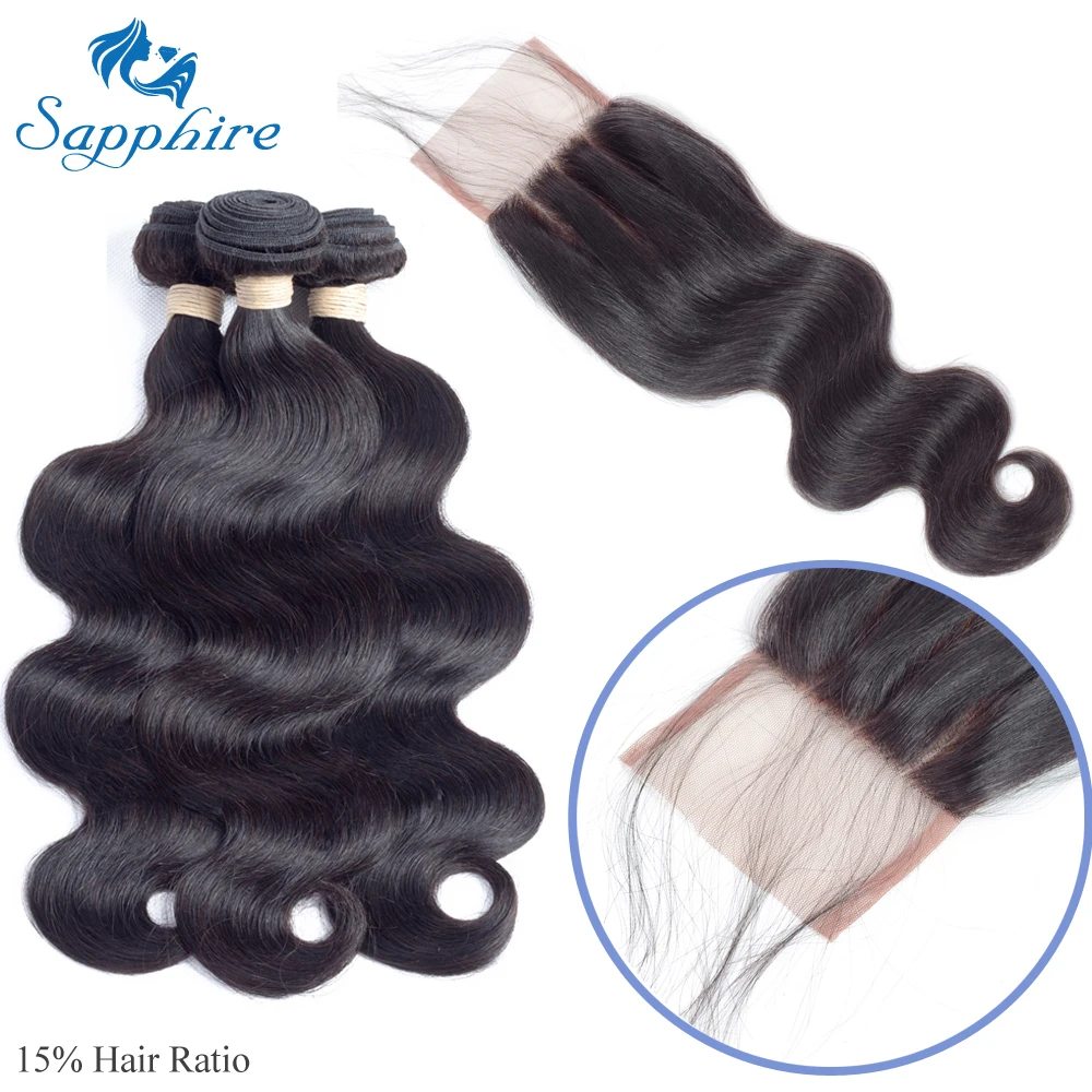 Sapphire Body Wave Remy Hair Bundles With Closure 3 Part 1B# Color For Hair Salon High Ratio Longest Hair PCT 15% Brazilian Hair body-wave : image Sapphire Body Wave Remy Hair Bundles With Closure 3 Part 1B# Color For Hair Salon High Ratio Longest Hair PCT 15% Brazilian Hair body-wave