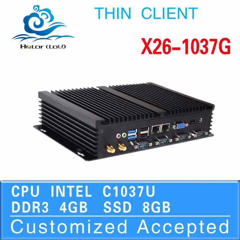 2015 factory outlet thin client x26-1037G 1037u network 4g ram 8g ssd fanless industrial mini pc 2 lan 4*rs232 low power