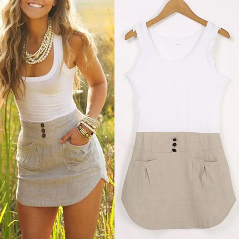 

Fashion Women Sleeveless O -Neck Irregular Hip Cover Sexy Dress S M L Xl