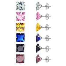 LUXUKISSKIDS 6 пар CZ Нержавеющая сталь серьги-гвоздики квадратном каблуке, украшенные стразами 3/5/7 мм Размеры Mix цветные серьги комплект aretes de mujer; большие размеры