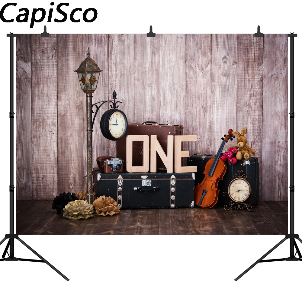 

Capisco Violin Suitcase wood wall Baby birthday party Photography Backgrounds Custom Photographic Backdrops For Photo Studio
