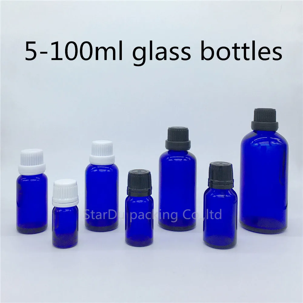 

5ml 10ml 15ml 20ml 30ML 50ml 100ml Blue Glass Bottle, Blue Essential Oil Bottle With Tamper Evident Cap Perfume Bottles 480PCS