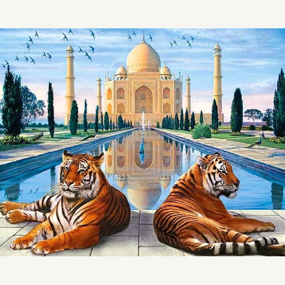 

5D DIY Full Square/round Diamond Painting Tiger Castle Embroidery Cross Stitch Rhinestone Mosaic Home Decor