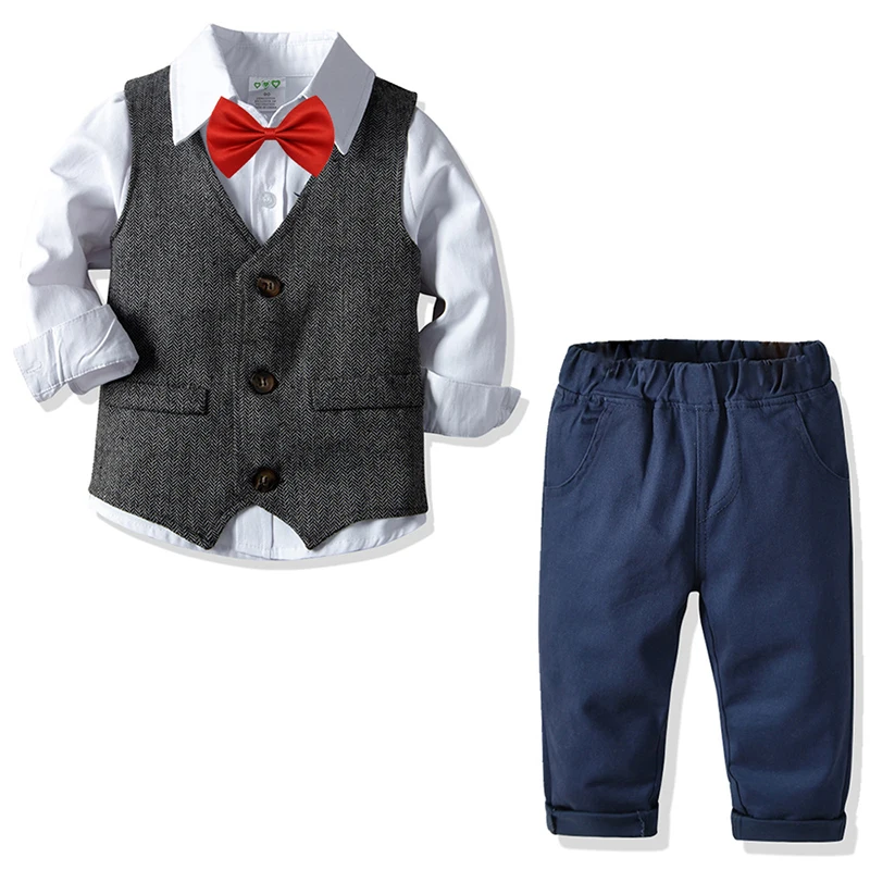 

Boy Suit Spring Autumn Baby Boy Clothing British Wind Children's Suits Gentleman Long Sleeve Shirt Vest Pants Kids Formal Suits