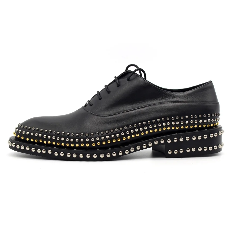 - Handmade Mens Leather Shoes Rivets Gentleman Leather Lace Mens Shoes Men Oxfords Real Picture