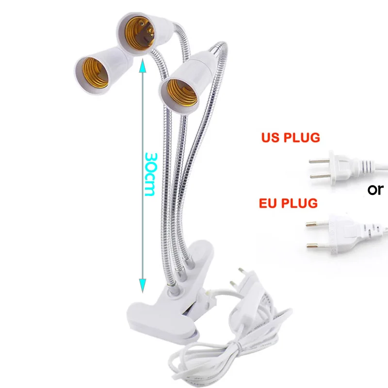 E27 разъем 3 головки гибкий светильник с зажимом с выключателем ВКЛ./ВЫКЛ. Лампа держатель для настольного светильника светодиодный светильник для выращивания растений база EU/US Plug