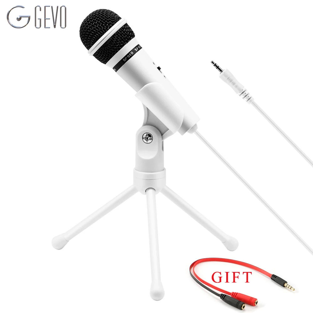 GEVO SF-910 Microphone For Phone 3.5mm Cable Wired With Tripod Stand PC Mic For Computer Laptop Karaoke Studio Desktop Recording GEVO SF-910 Microphone For Phone 3.5mm Cable Wired With Tripod Stand PC Mic For Computer Laptop Karaoke Studio Desktop Recording