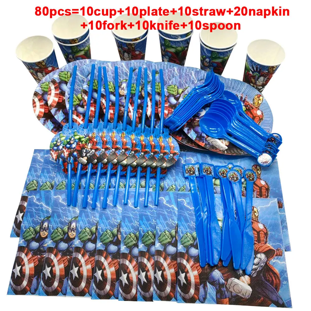 

Avengers Party Supplies Set Decorations Kids Birthday Party Plates Sets Paper Cup Napkins Plastic Tableware Event Party Supplies