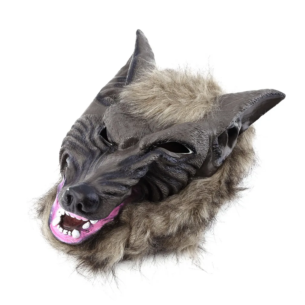 

Classic Latex Animal Wolf Head With Hair Mask Fancy Dress Costume Party Scary Halloween Cheap And New Drop Shipping