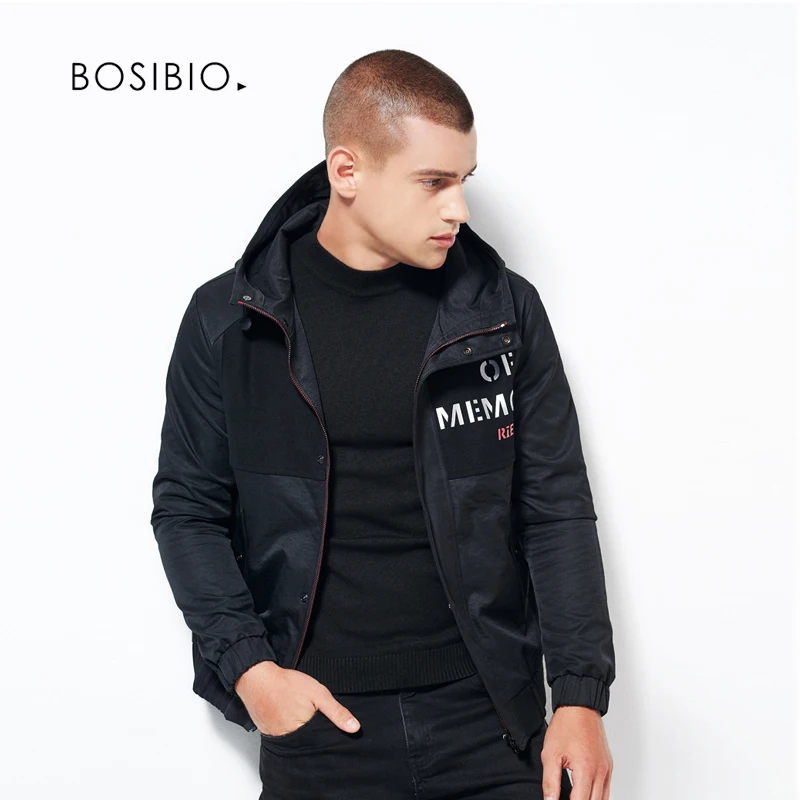 

BOSIBIO 2018 Casual Mens Jackets Hooded Spring Autumn Man Jacket Black Lightweight Fashion Slim Fit Coat New Arrival 183072