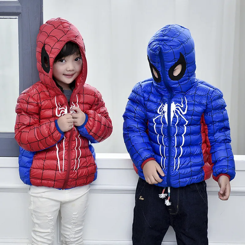 2016 Autumn Winter Children Down Jacket Fashion Hooded Short Coat Spiderman Thin Girl Down Coat And