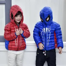 2016 Autumn Winter Children Down Jacket Fashion Hooded Short Coat Spiderman Thin Girl Down Coat And