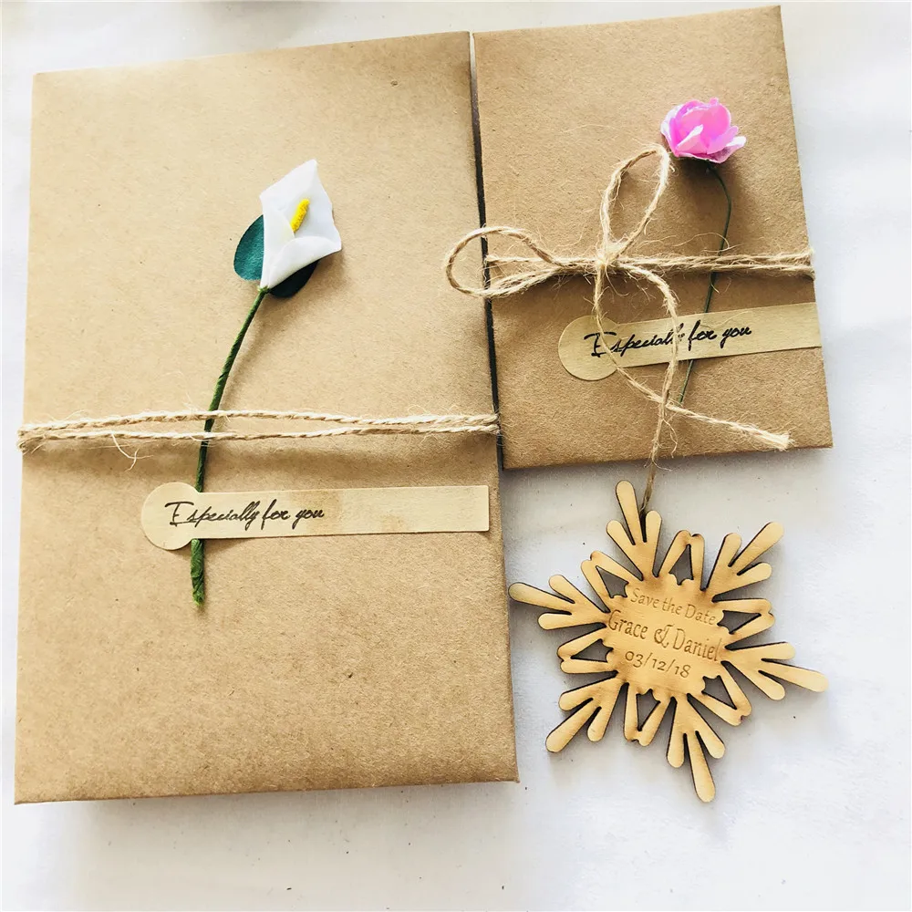  Wooden Save the Date Magnet Wedding Invitation Personalized Name Snowflake Shape Wood Save the Date - 32933694055