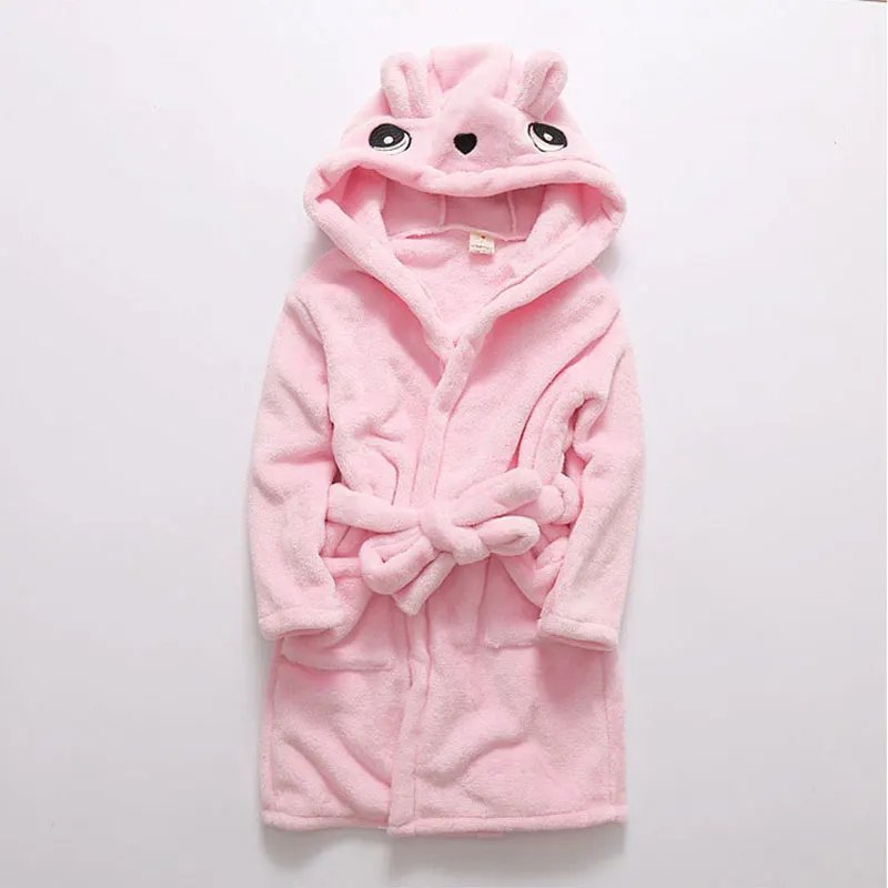 Hot Fashion Spring Kids Fleece Bathrobe Toddler Hooded Bathrobe Girls Pink Robe Children Robes Cartoon Panda Baby Robes