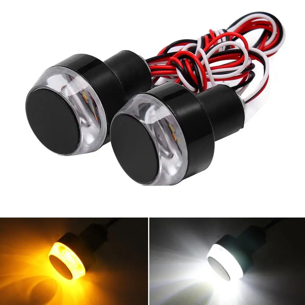 

1x LED Motorcycle Handlebar End Turn Signal Light Yellow Universal 22mm Indicator Flasher Handle Bar Blinker Side Marker Lamp
