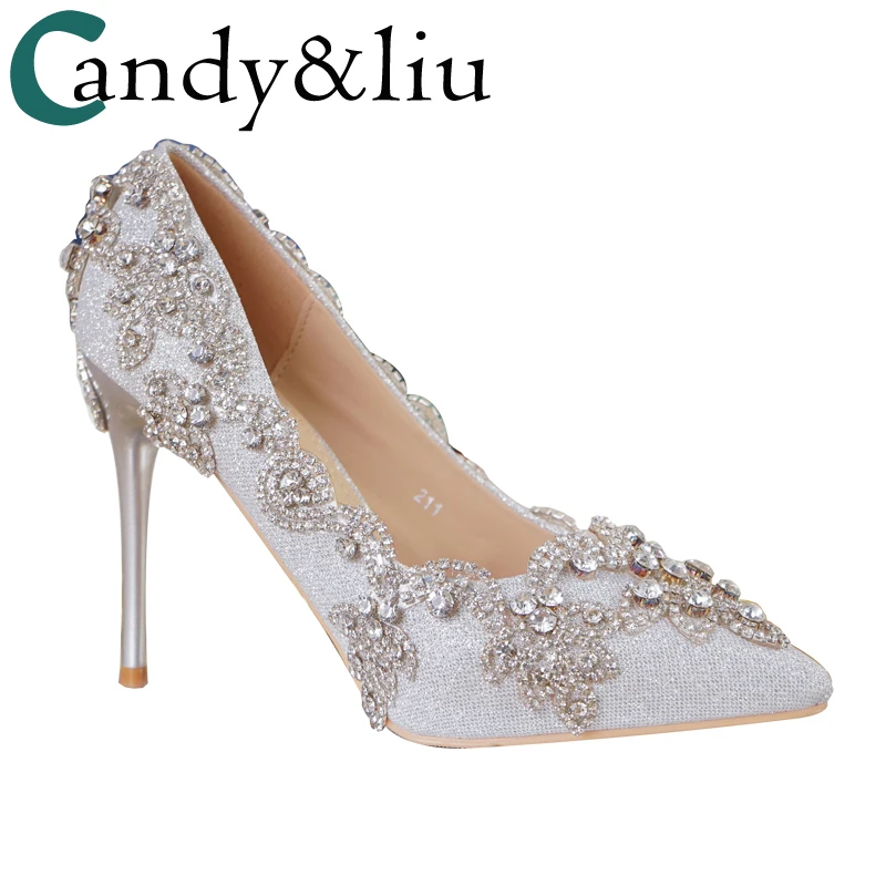Здесь продается  lady heels Spring summer new crystal wedding shoes bride shoes dress adult gifts rhinestone silver women