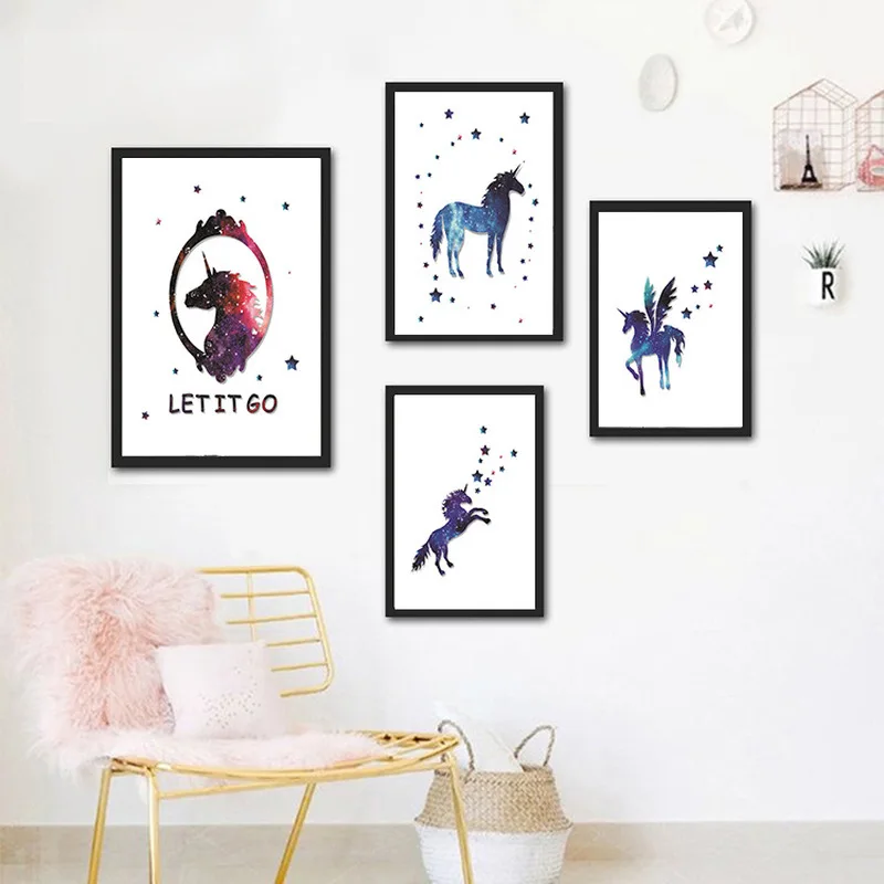 

Rabbit Crown Decorative Painting Dreaming Horse Panda Pink Cute Cartoon Animal Girl Children's Room Bedroom Canvas Pictures