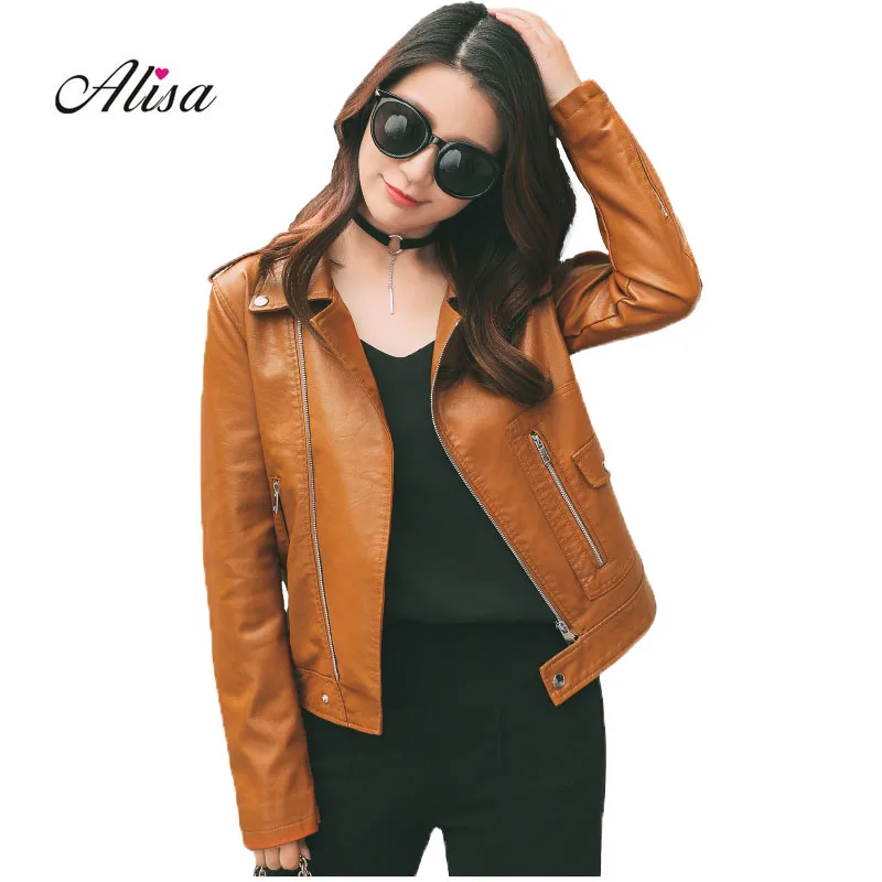 Женская куртка из ПУ кожи с длинным рукавом и отложным воротником|leather jacket ladies|pu
