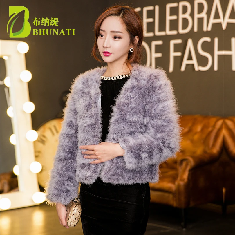 

2018 Fashion Sexy Ostrich Wool Turkey Fur Coat Women Feather Fur Short Jacket Solid Color Long Turkey Fur Jackets