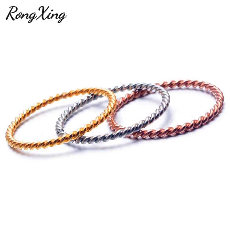 

RongXing Simple Round Stainless Steel Thin Rings For Women Silver/Gold Color Twist Wave Ring Titanium Steel Minimalist Jewelry